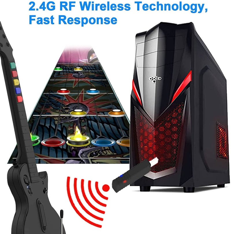 DOYO PC Guitar Hero Controller, Wireless PS3 Guitar Hero with Dongle for PC and PlayStation 3, Compatible with Guitar Hero, Rock Band, Clone Hero, Adjustable Strap (Black) - Image 3